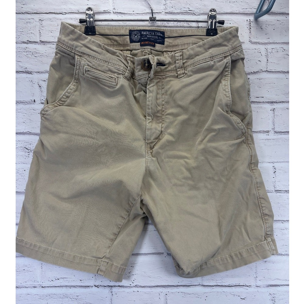 American Eagle Active Flex Khaki Chino Longboard Shorts Mens Size 31 Tan Stretch